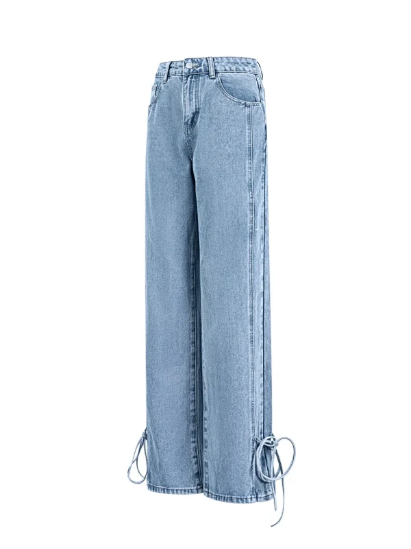 Dames Bow Jeans – Wide Leg Jeans met Strikdetail