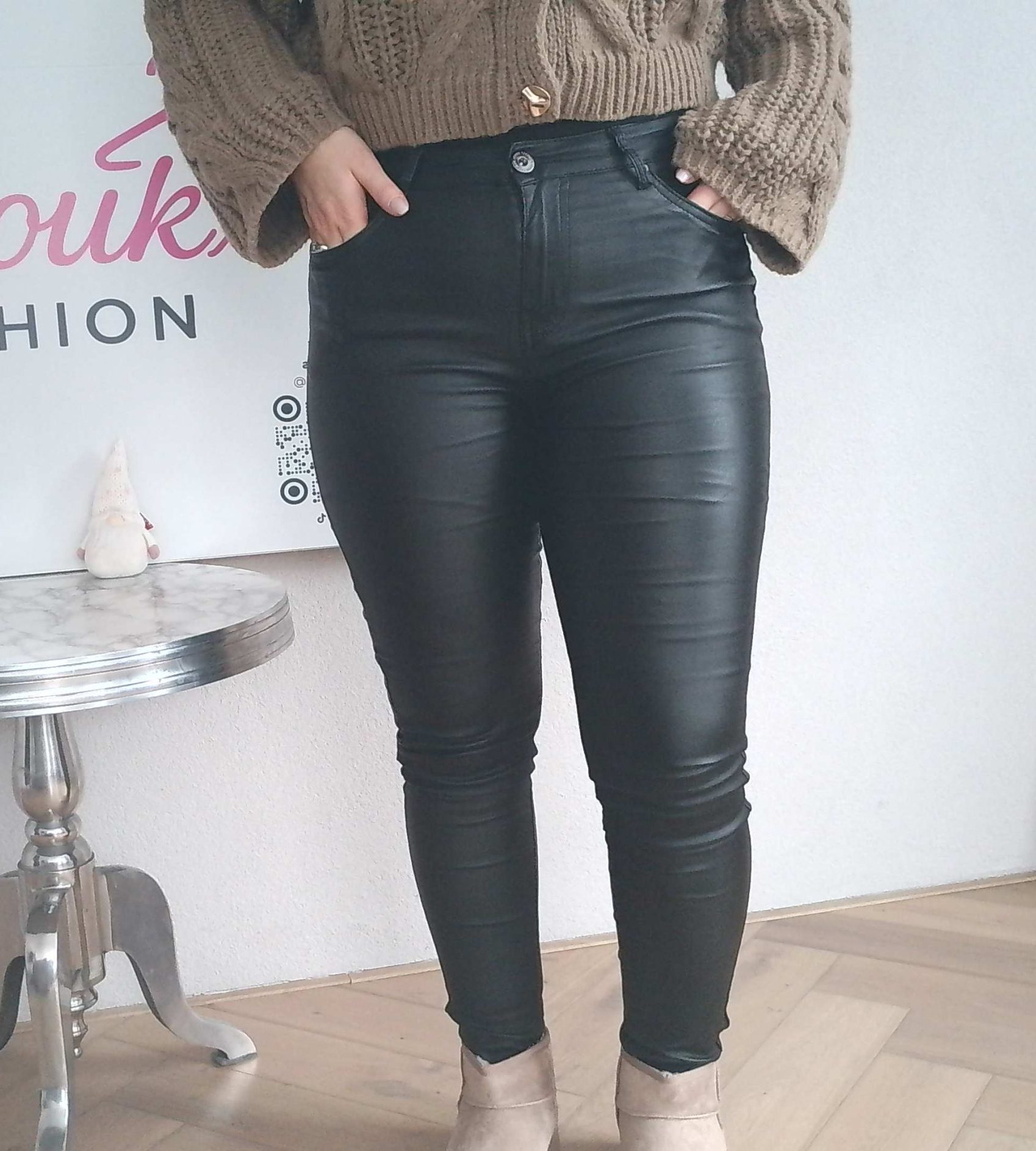 Skinny jeans leatherlook - Zwart