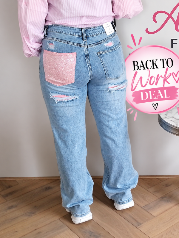 Pink Glitter Pocket Wide Leg Jeans