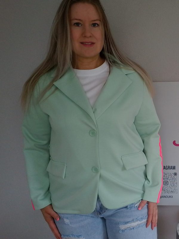 Élise Mint-groene Blazer - Pink Stripe