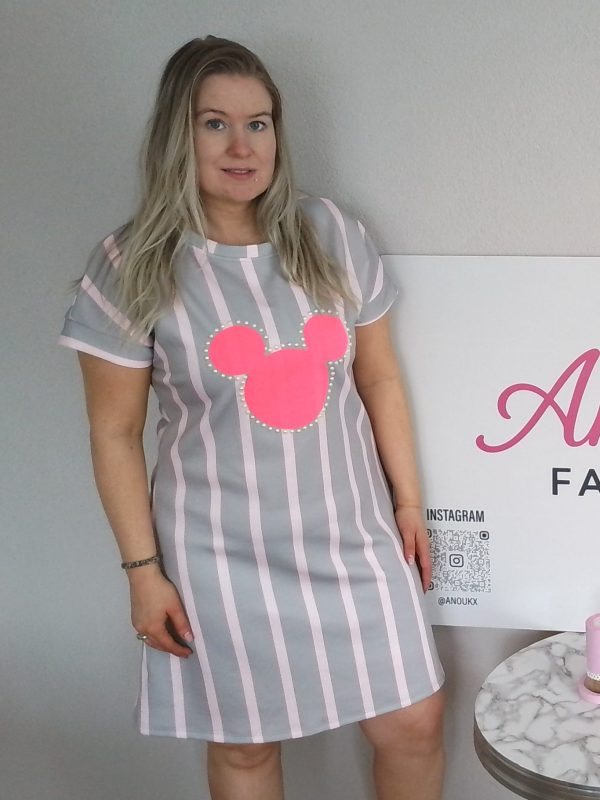 B-keus Gestreepte Disney T-shirt Jurk Taupe