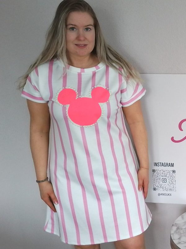 Gestreepte T-shirtjurk met Disneypatroon - Wit