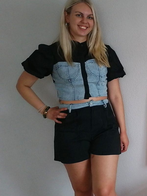 Denim & Black co-ord set dames 2-delig model