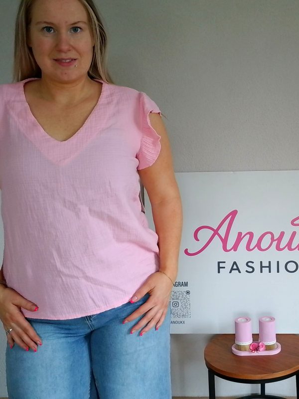 V-Neck Ruffle Blouse - Roze