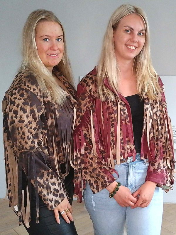 Leopard fringe jackets dames zwart en burgundy
