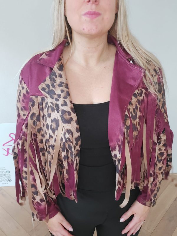 Leopard fringe jacket - Burgundy