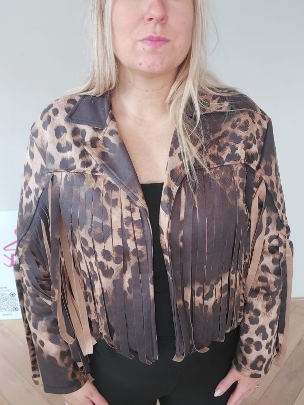 Leopard fringe jacket - Zwart