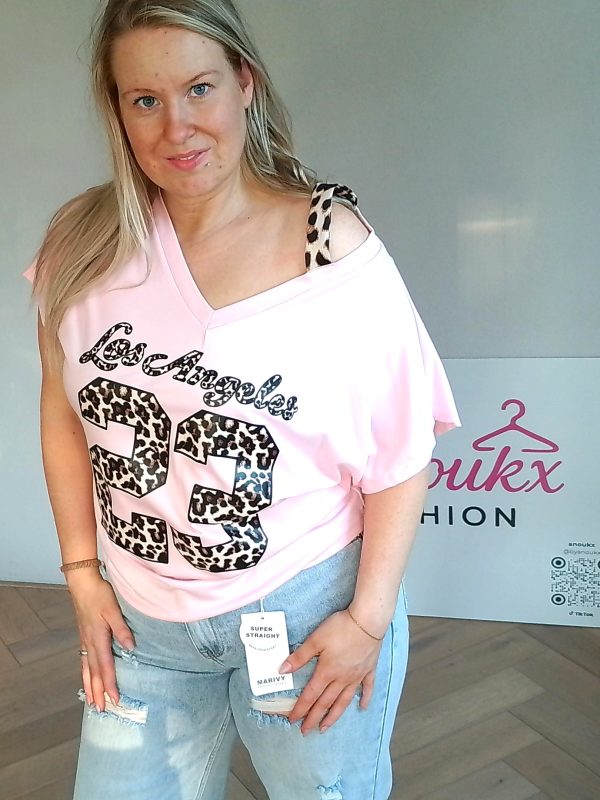 Panter top dames beige met panterdetails