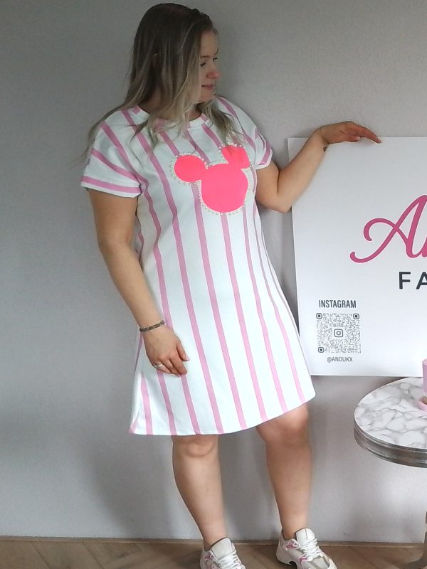 B-keus gestreepte T-shirt jurk met Disney patroon wit - mist één parel