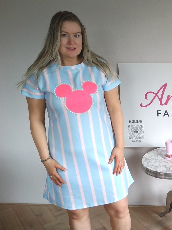 B-keus Gestreepte Disney T-shirt Jurk Blauw
